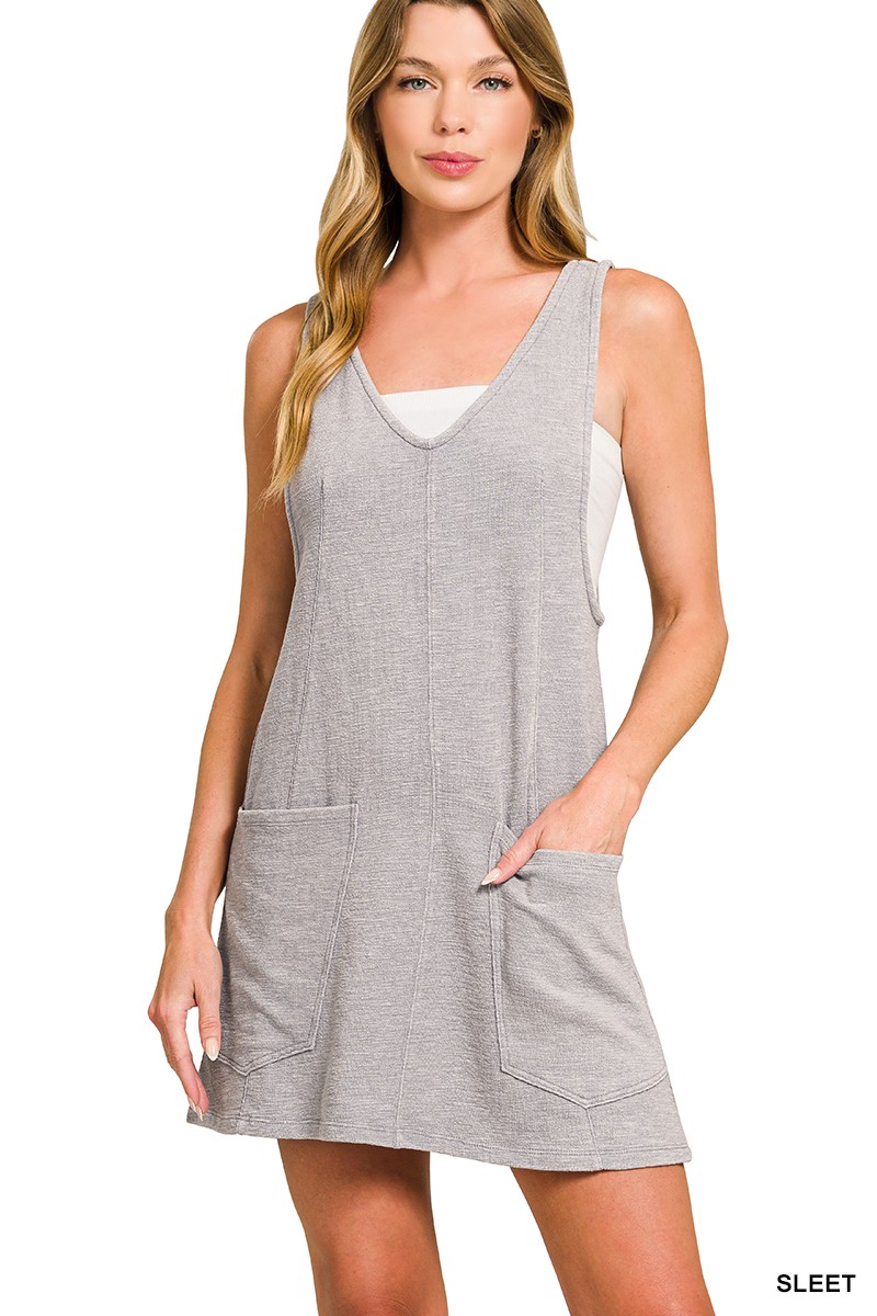 Zenana Washed Slub Adjustable Strap Overall Dress