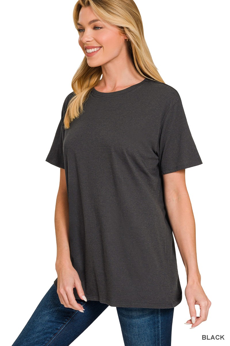 Zenana Cotton Boyfriend Round Neck Tee
