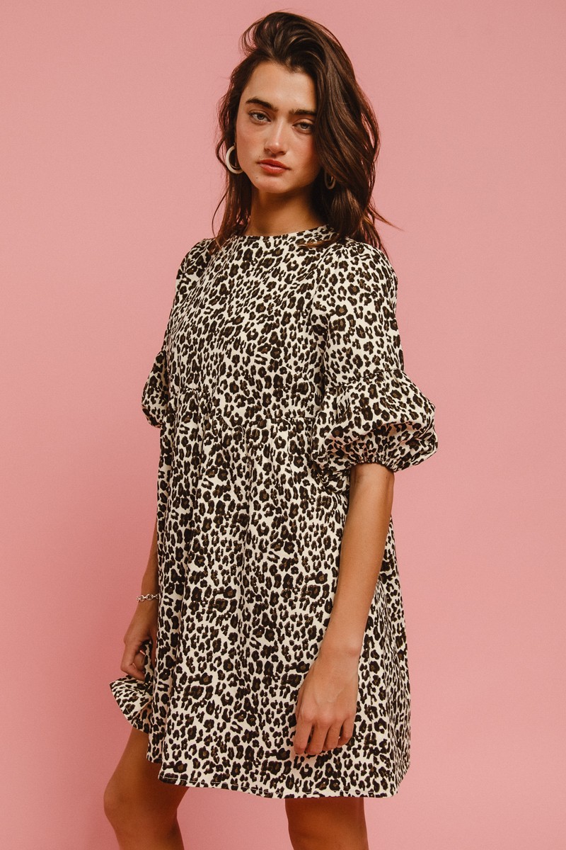 Leopard Denim Dress With Back Contrast Tie Detail