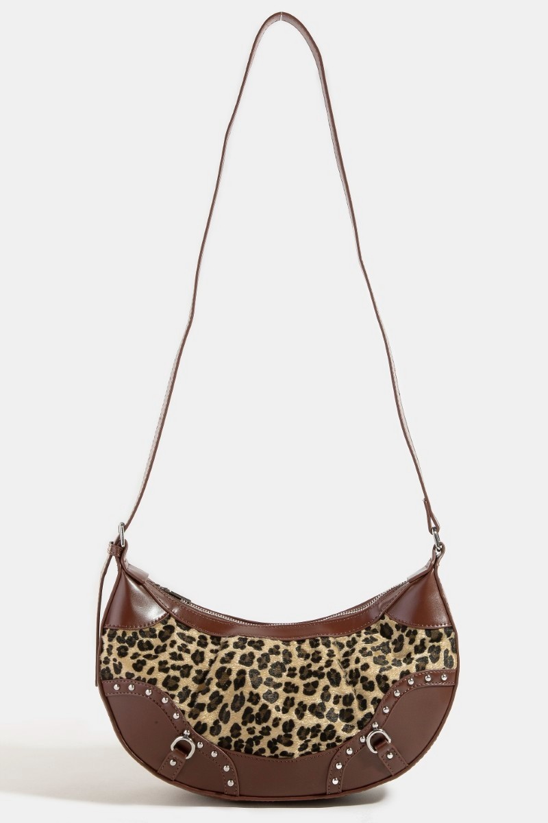 Fame Leopard Print Half Moon Shoulder Bag