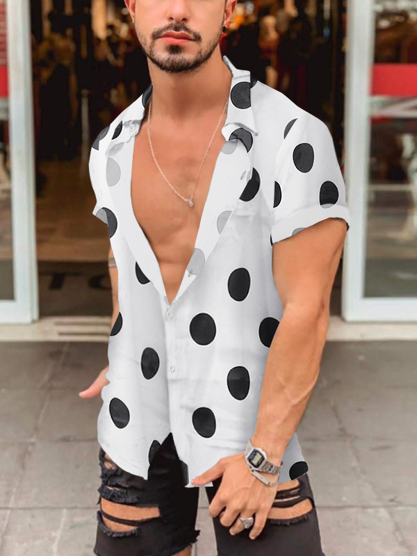 Men's Full Size Polka Dot Button Up Shirt Plus Size