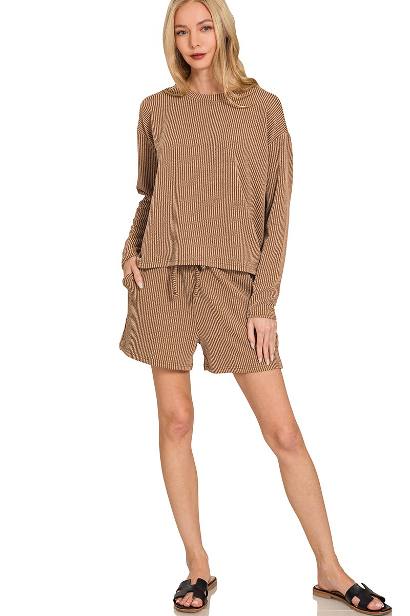 Corded Rib Long Sleeve Tee and Shorts Set