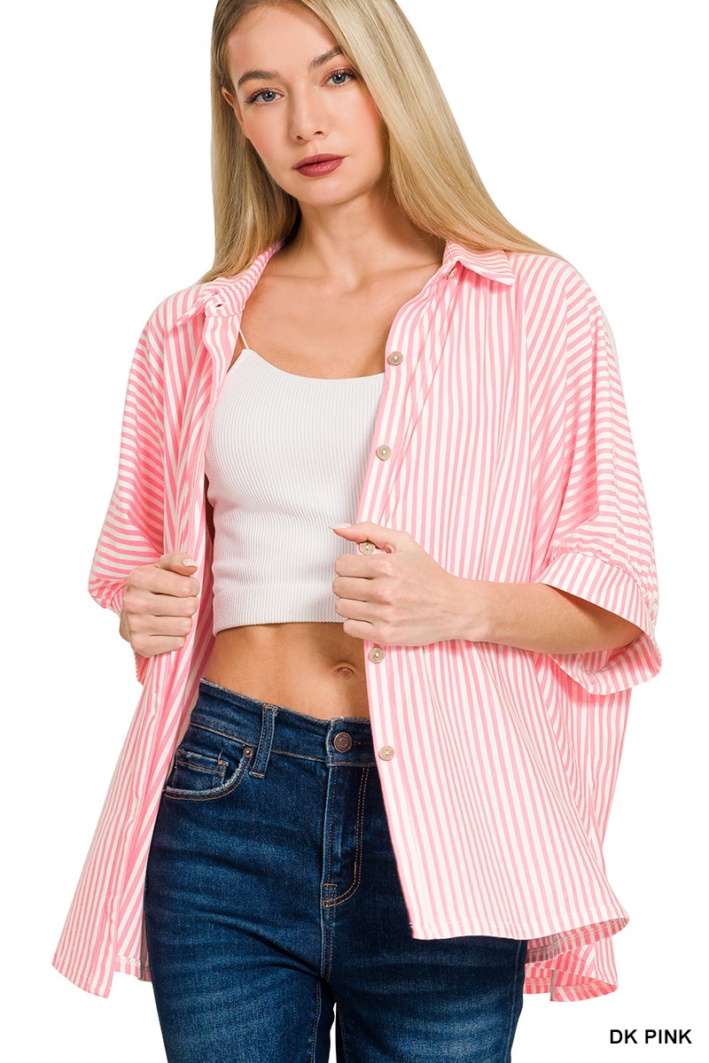 Oversized Stripe Button Down Shirt