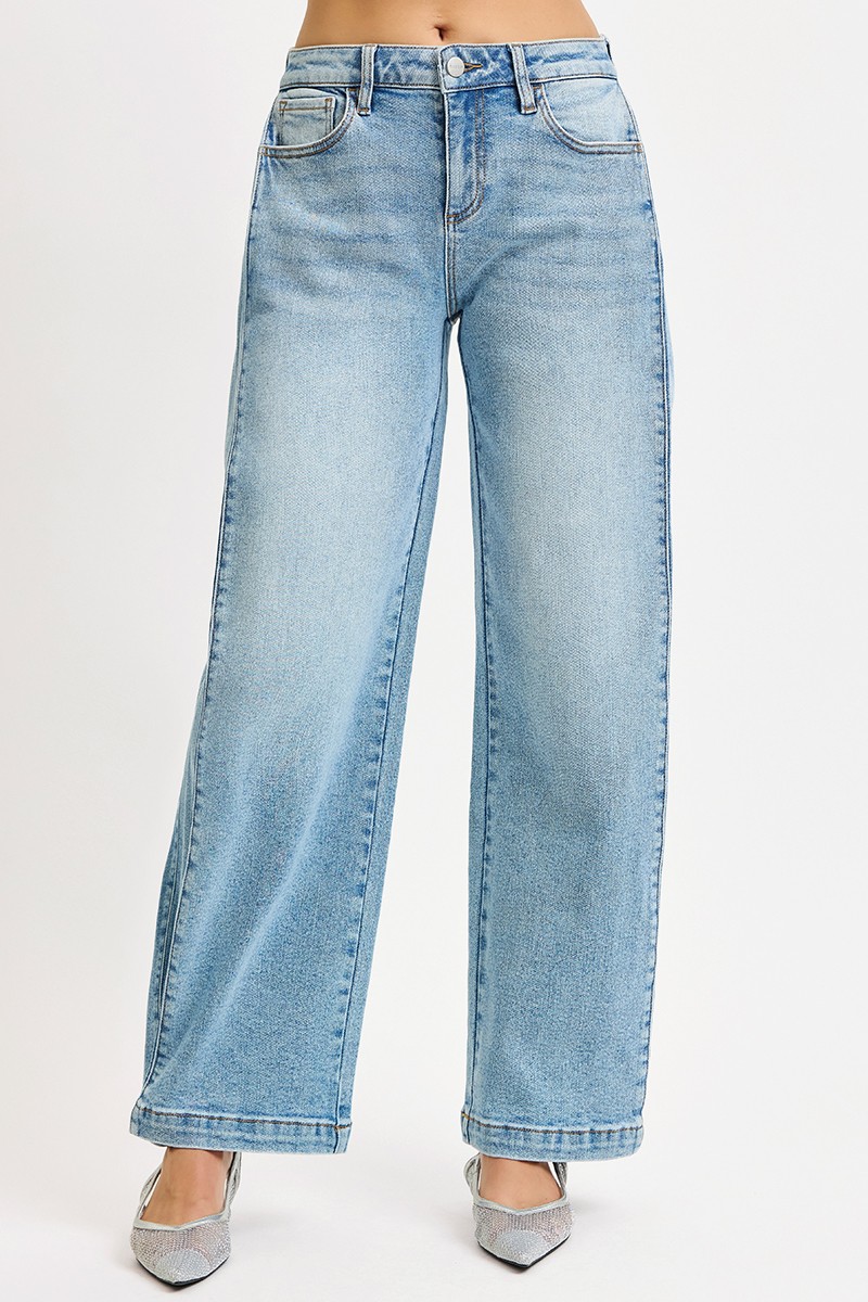 Risen Mid Rise Wide Barrel Transferable Leg Snap Jeans