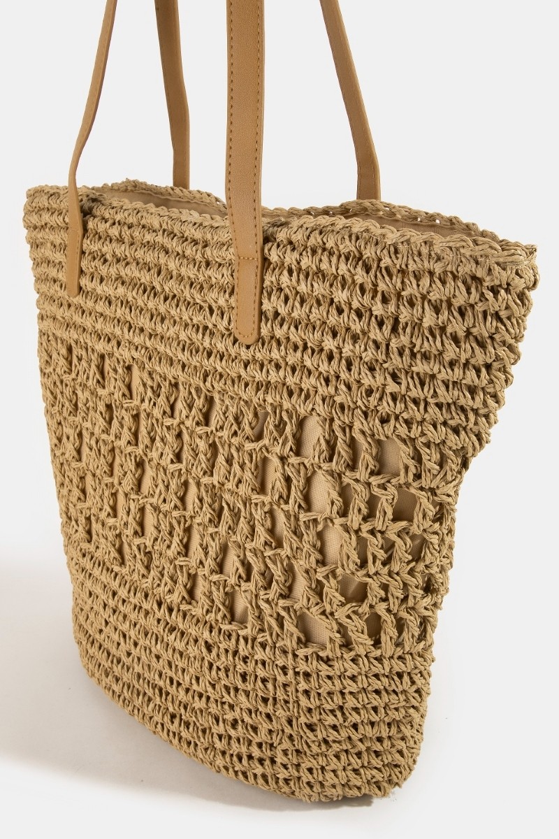 Fame Intricate Straw Braided Large Tote Bag