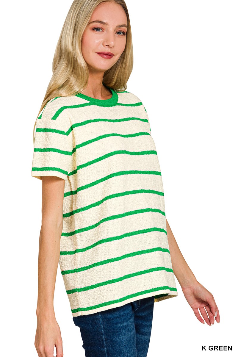 Textured Striped Crew Neck T-Shirt