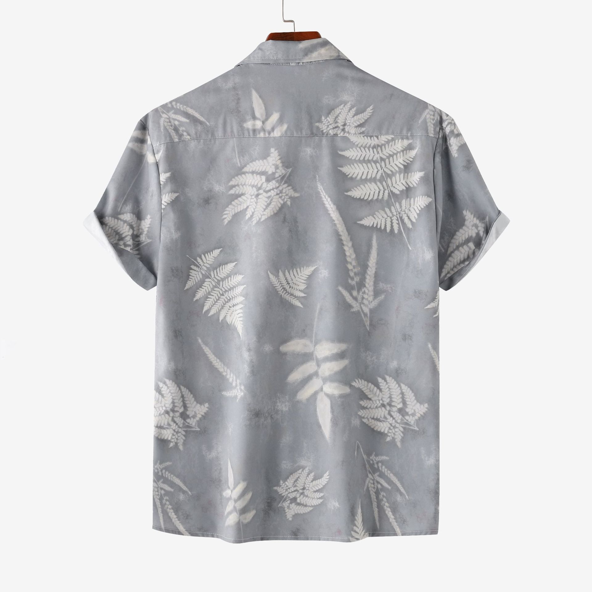 Men's Casual Fern Print Short Sleeve Button-Up Shirt