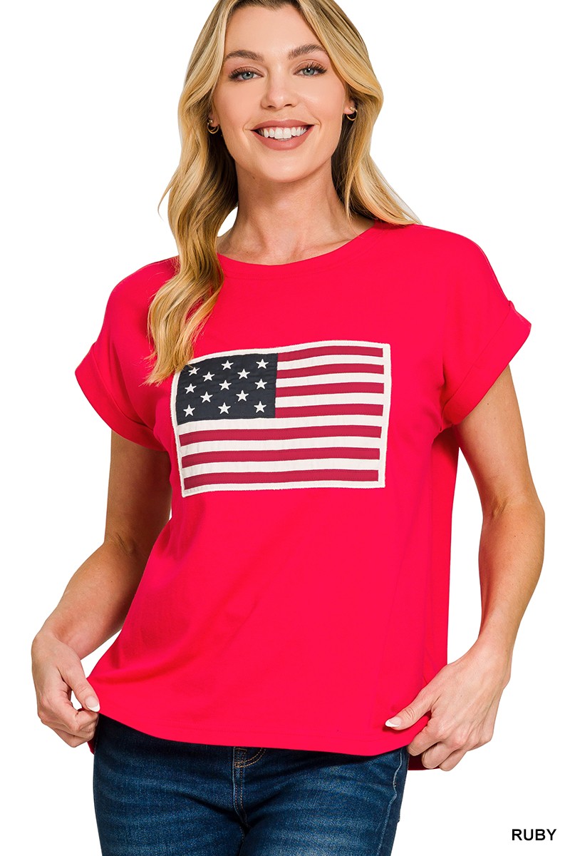 Zenana Full Size US Flag Round Neck Short Sleeve T-Shirt Plus Size