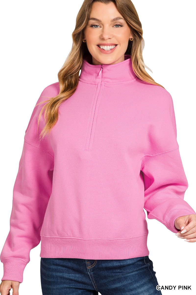 Zenana Fleece High Neck Half Zip Sweatshirt