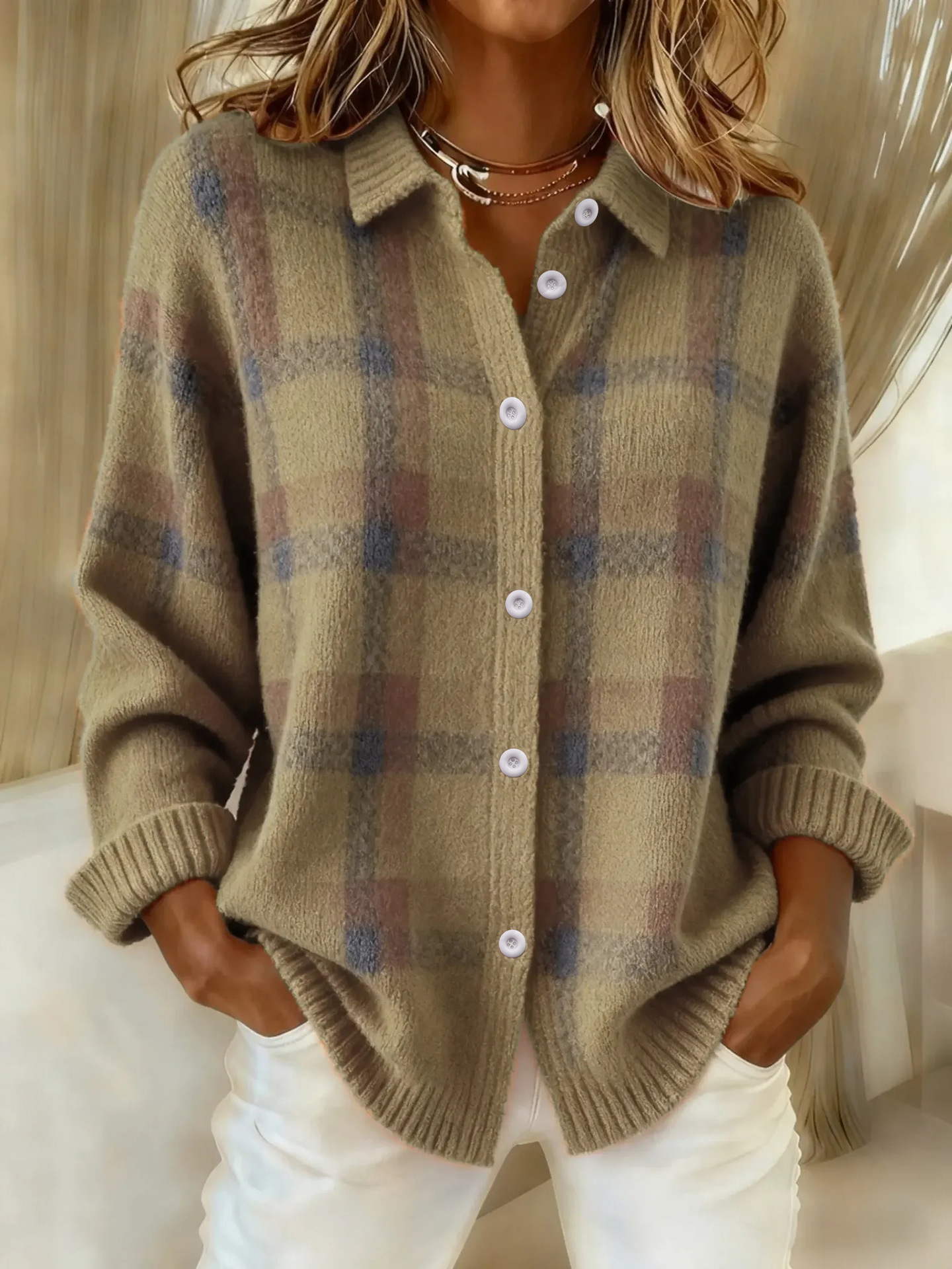 Plaid Button-Up Cardigan view 8