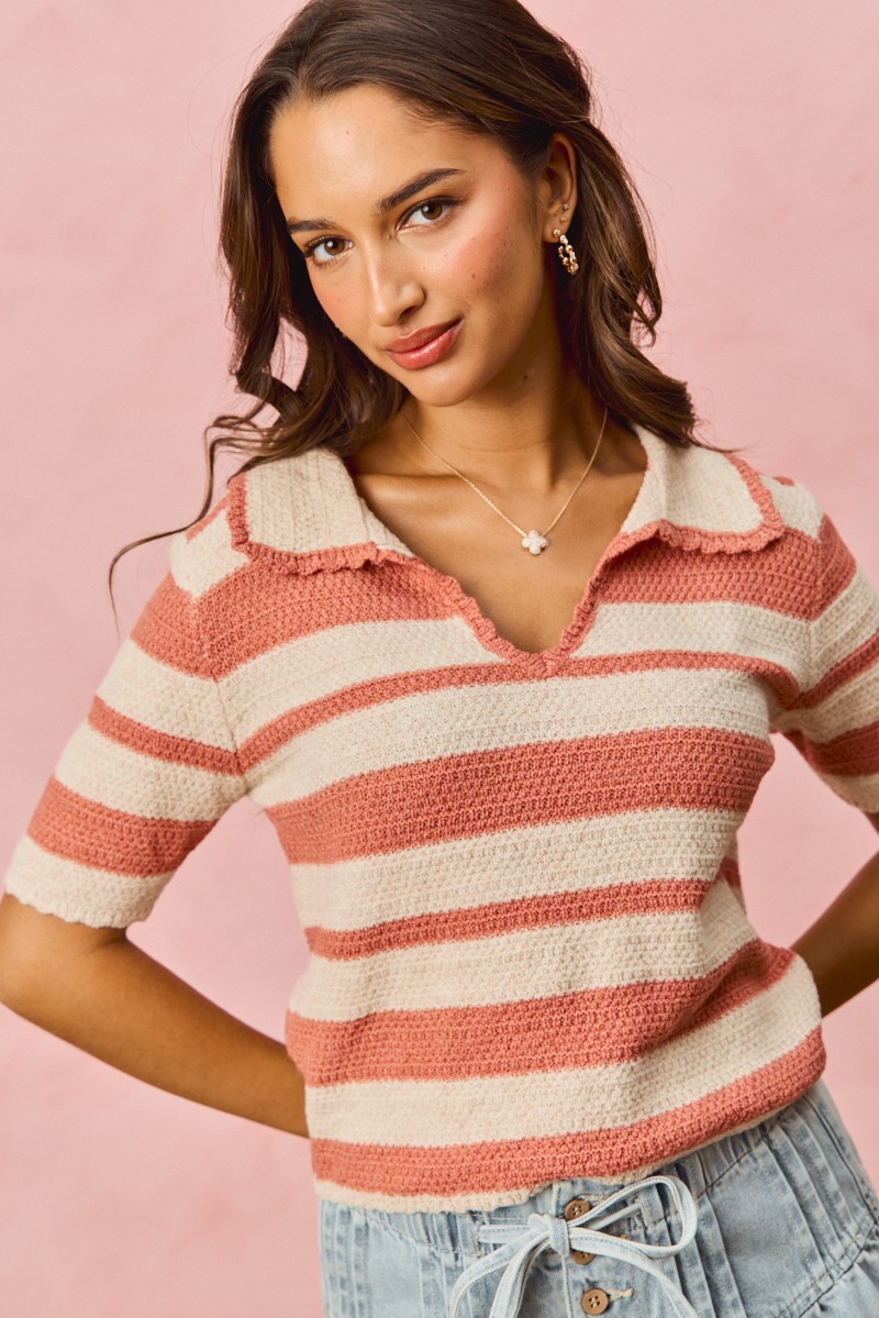 Stripe Short Sleeve Cropped Sweater