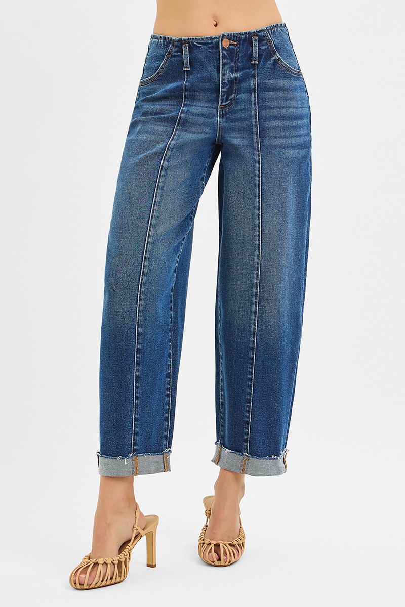 Risen High Rise Fit Barrel Cuffed Jeans