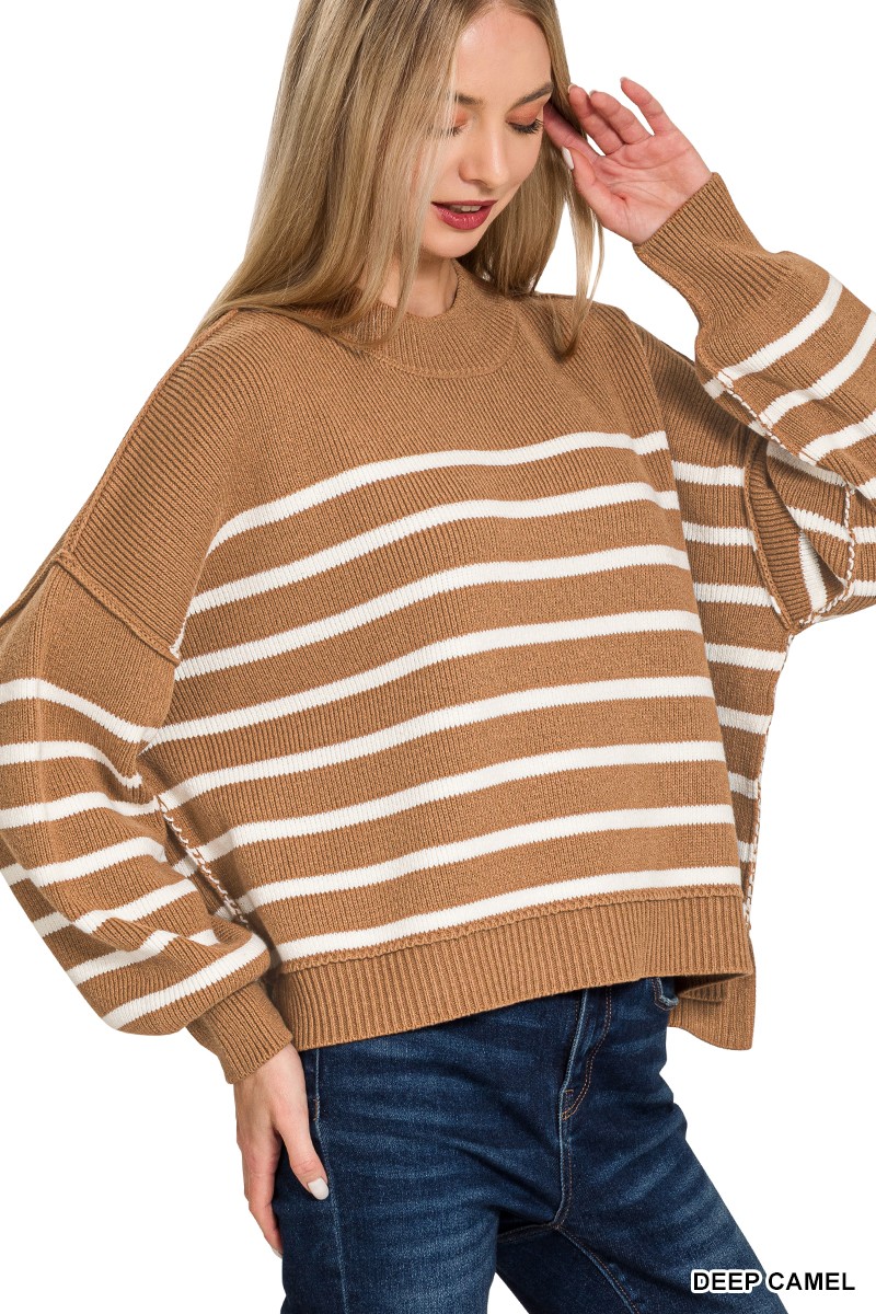Exposed Seam Striped Oversized Sweater