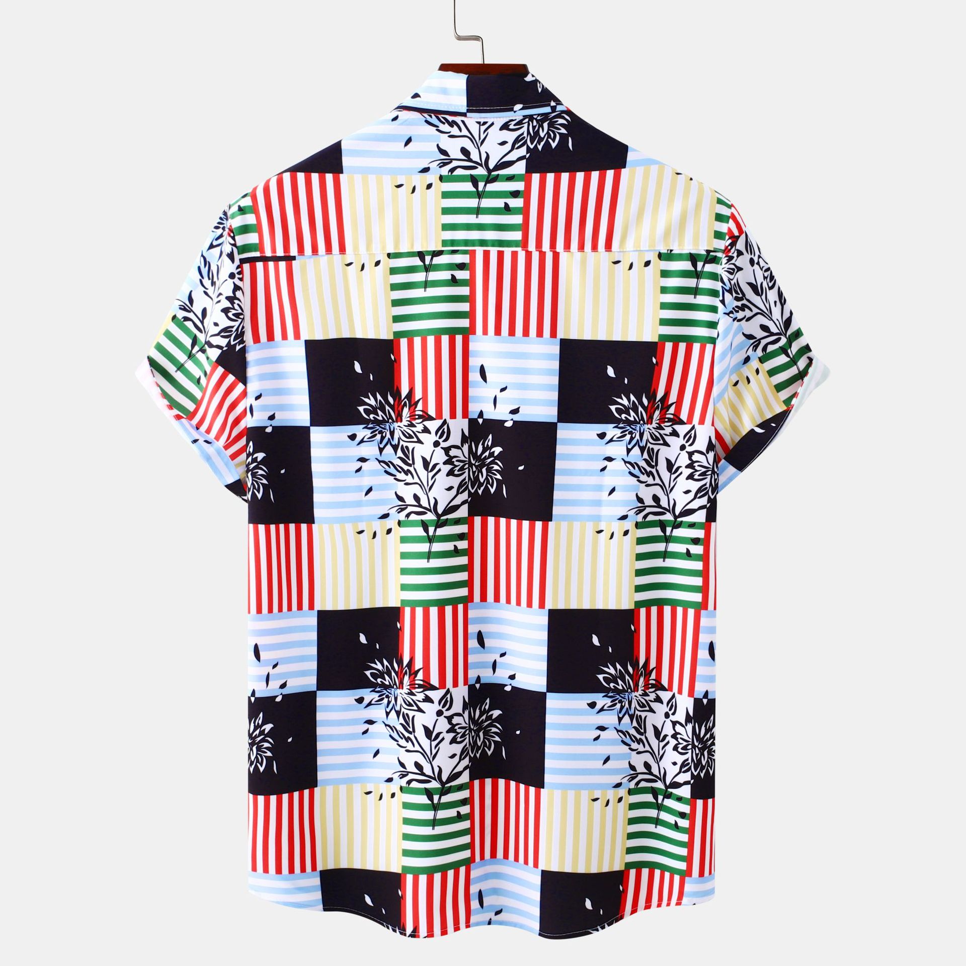 Men's Plus Size Color Block Striped Button Up Casual Shirt