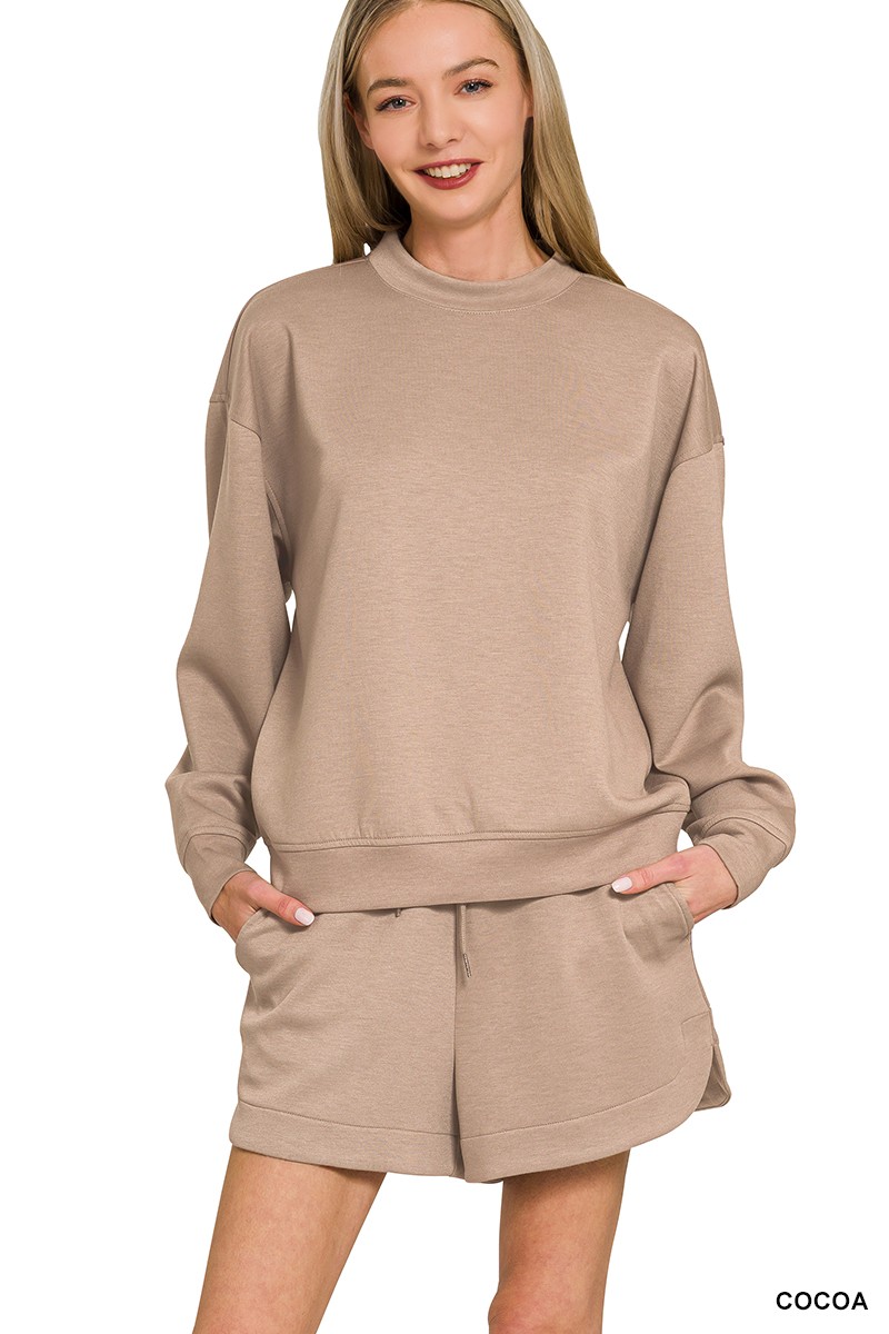 Zenana Scuba Long Sleeve Sweatshirt and Shorts Set