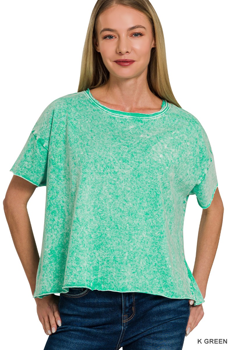 Zenana Halo Washed Cotton Short Sleeve Top