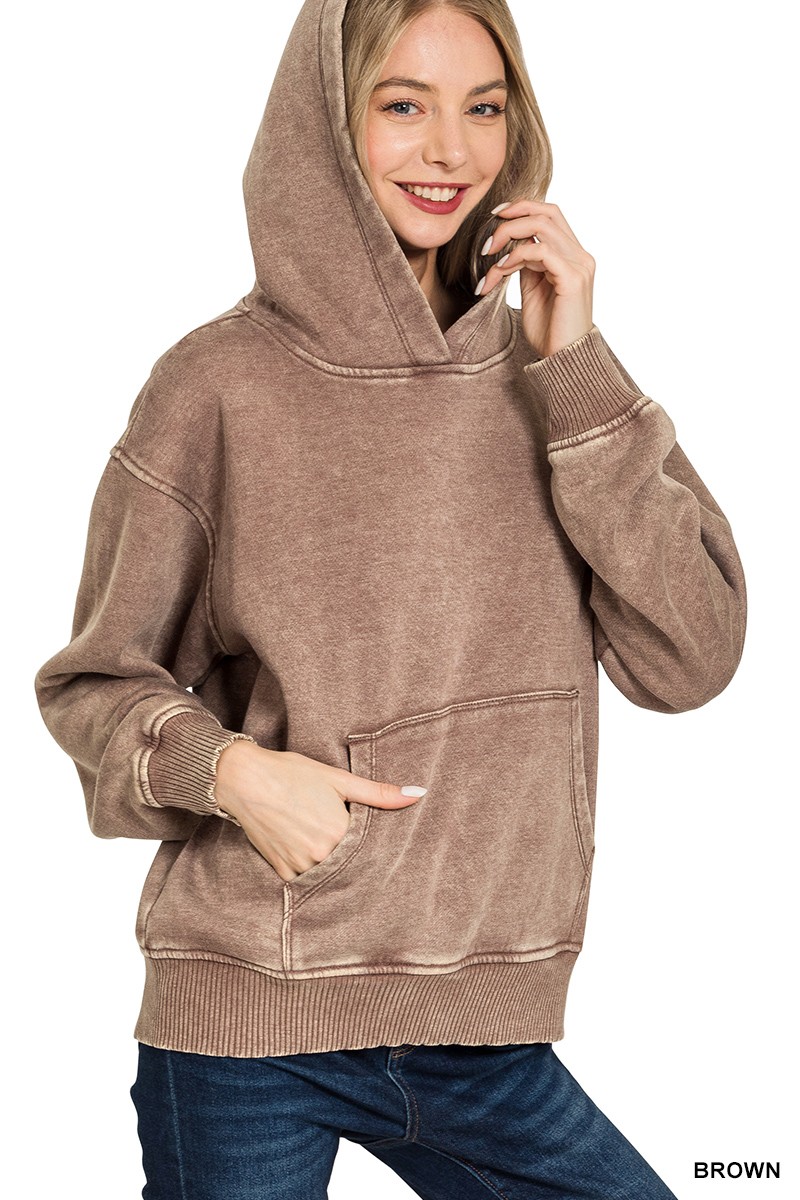 Fleece Acid Wash Kangaroo Pocket Hoodie