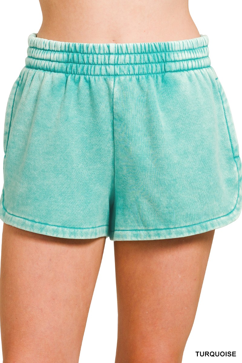 Zenana Acid Washed Elastic Waistband Dolphin Shorts