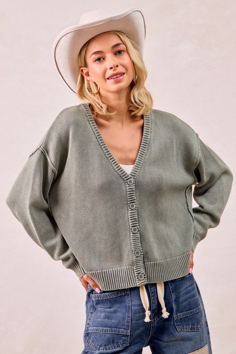 BiBi Washed Sweater V Neck Cardigan Premium Quality Dropshipping