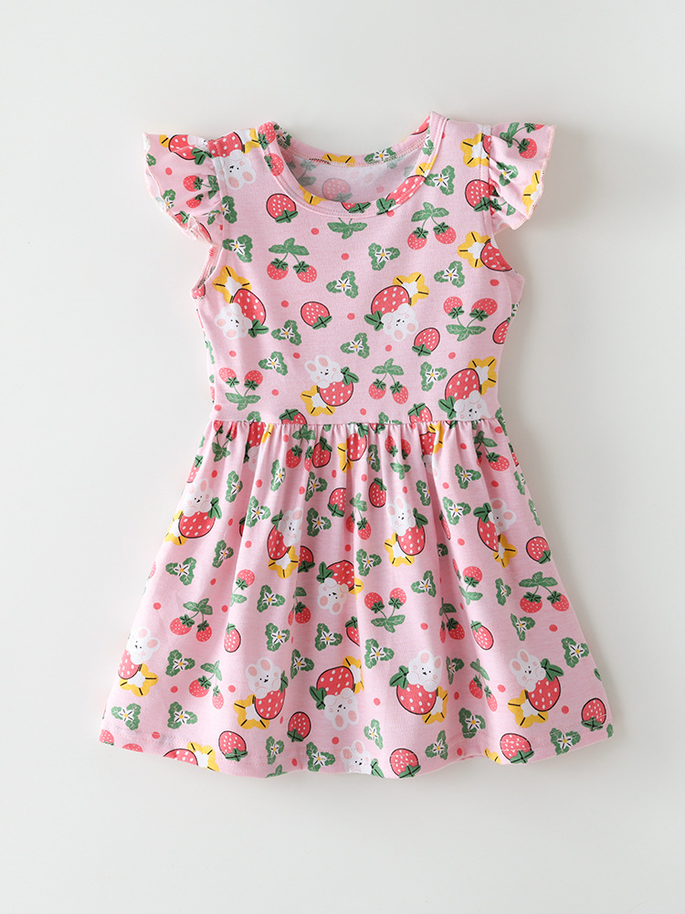 Children's Strawberry Print Ruffle Sleeve Dress 2