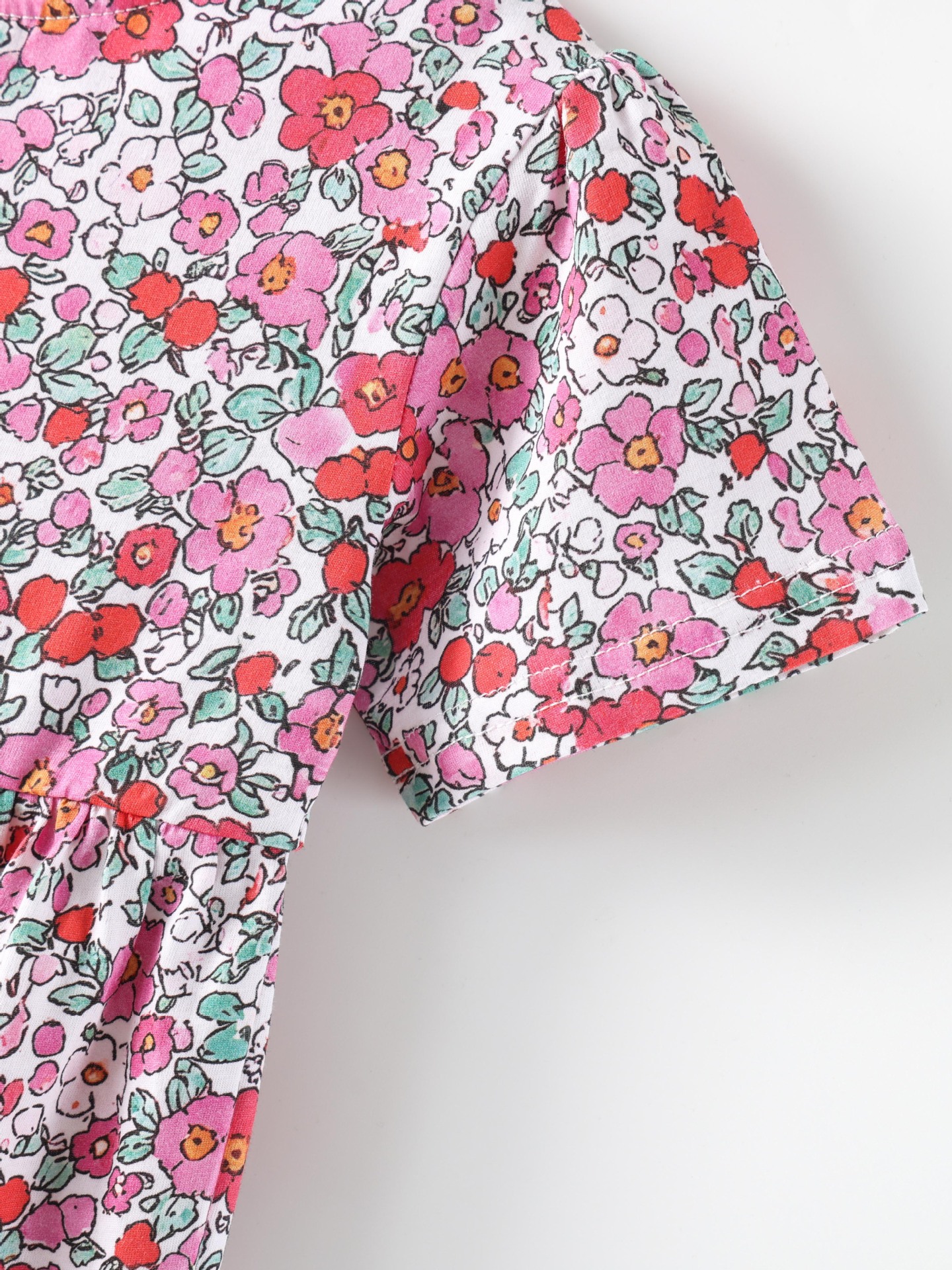 Children's Floral Print Short Sleeve A-Line Dress 4