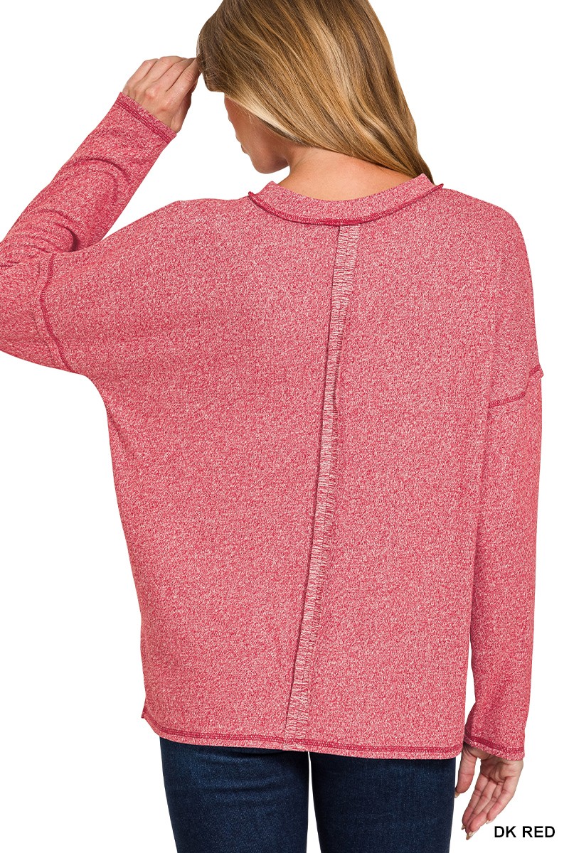 Soft Melange Hacci Round-Neck Long Sleeve T-Shirt