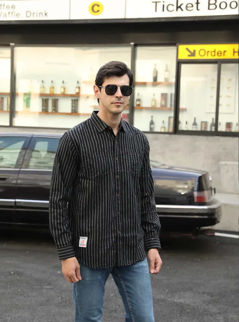 Men's Plus Size Striped Button-Down Long Sleeve Casual Shirt