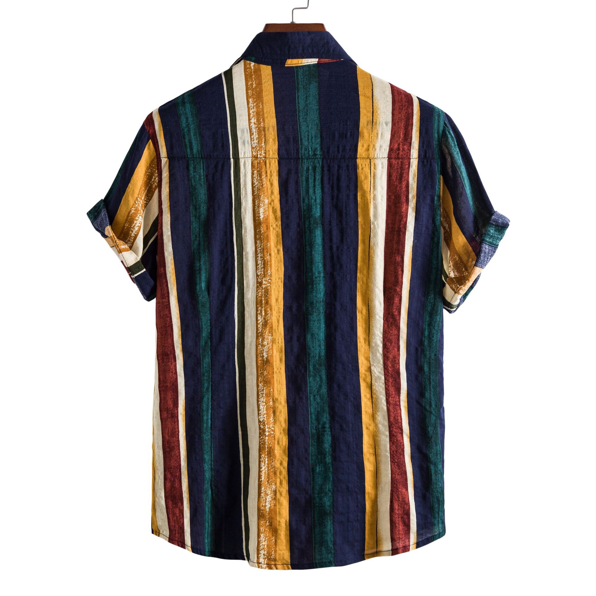 Men's Plus Size Striped Short Sleeve Button-Up Shirt