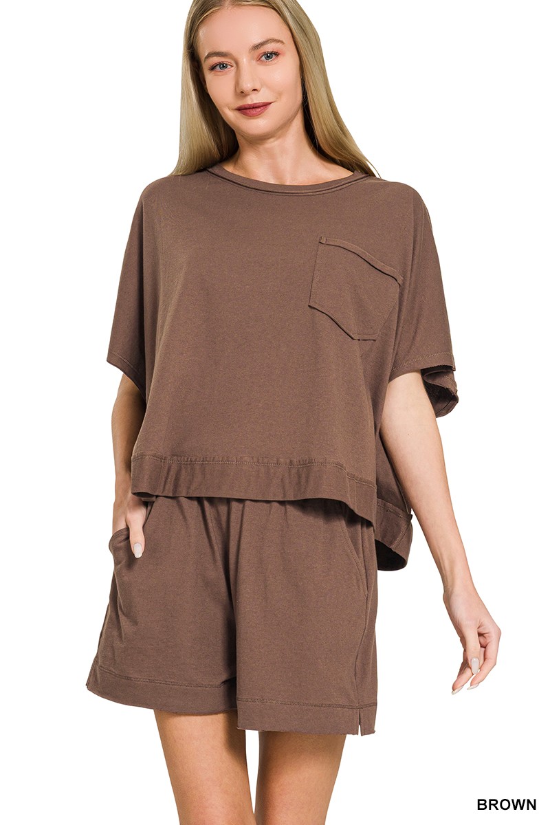 Zenana Exposed Seam Boxy Top & Shorts Set