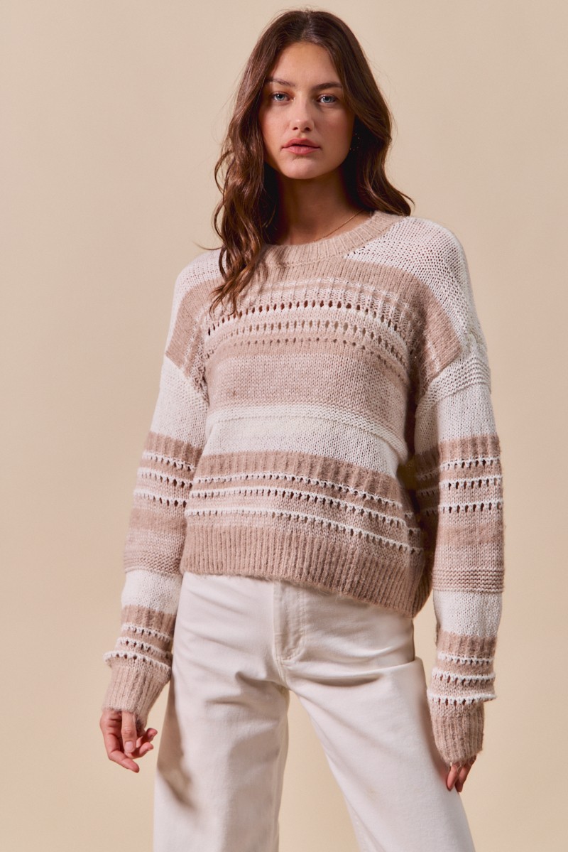 SO ME Variegated Stripe Textured Loose Fit Sweater
