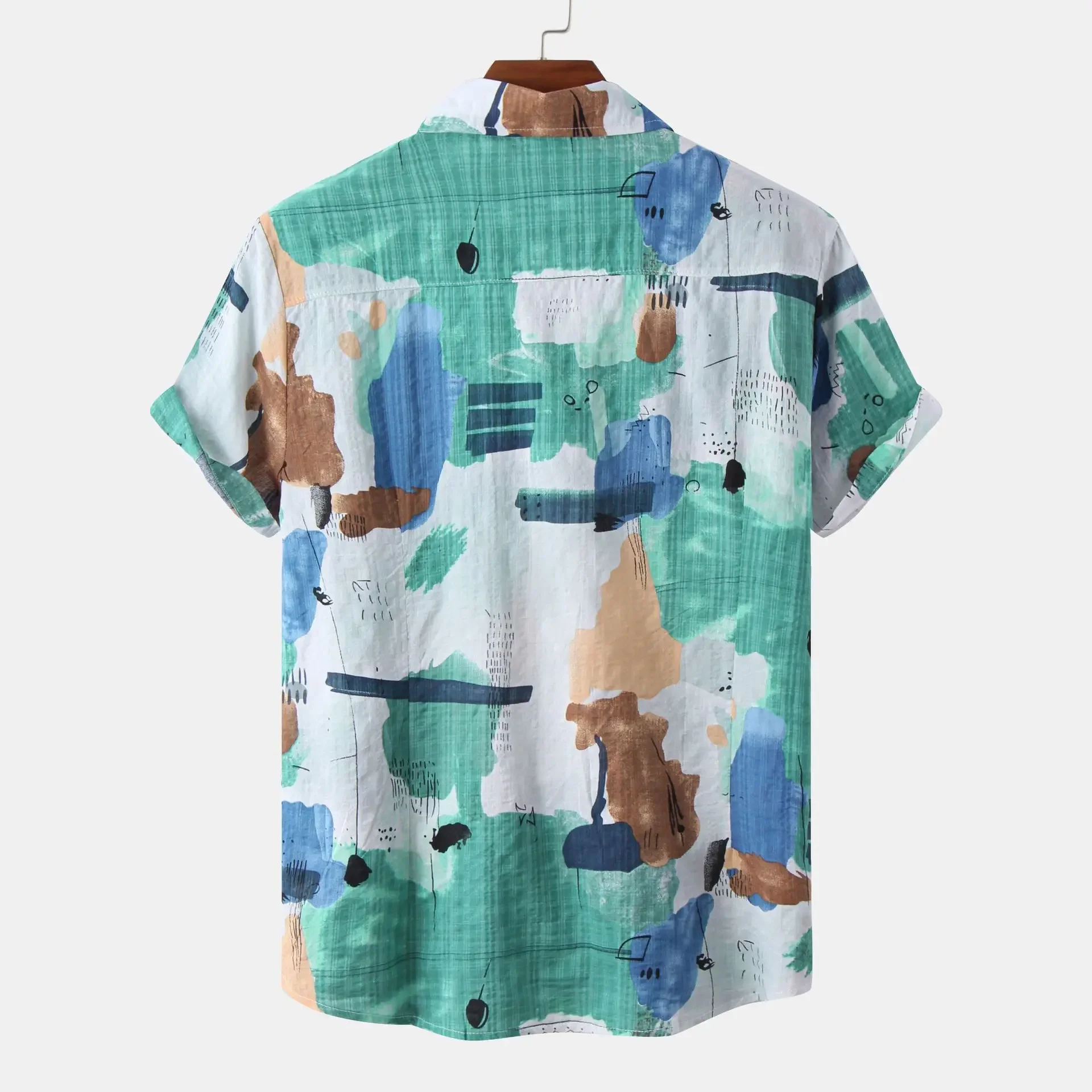 Men's Plus Size Abstract Print Short Sleeve Button-Up Shirt