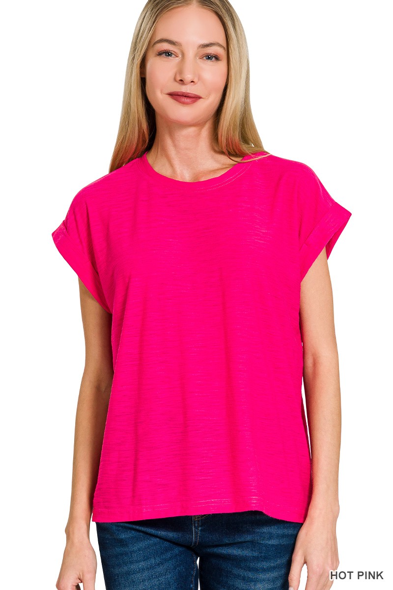 Zenana Slub Cuffed Sleeve Tee