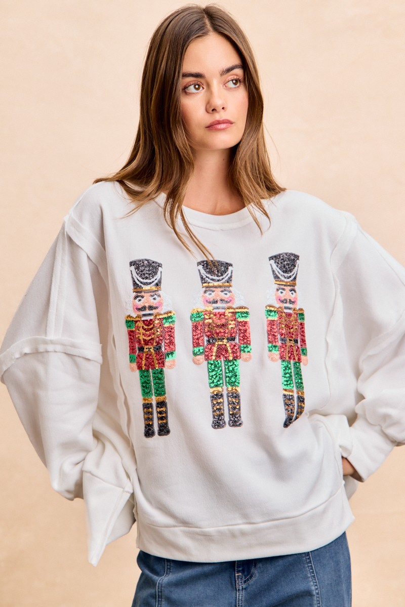 Christmas Sequin Nutcrackers Embroidery Sweatshirt