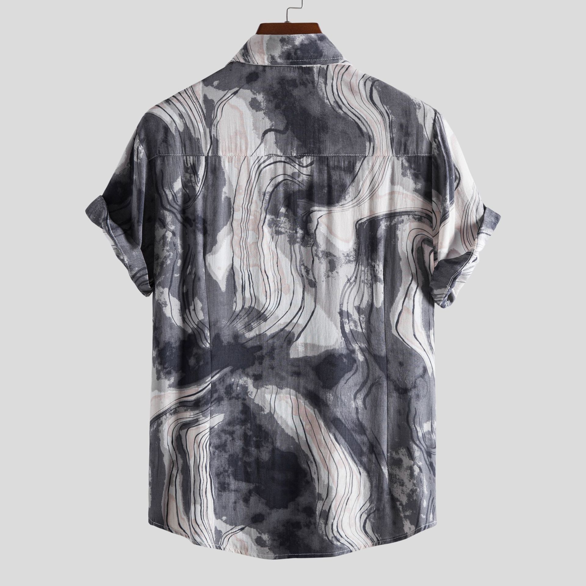 Men's Plus Size Abstract Marble Print Short Sleeve Button-Up Shirt