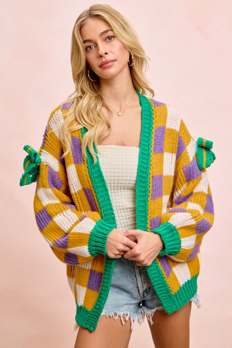 Bibi Mardigras Checker Board Front Open Cardigan
