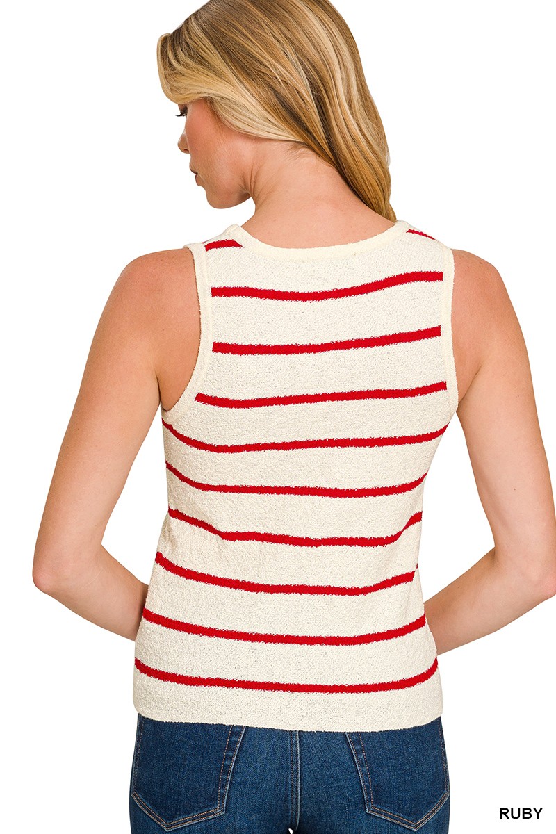 Round Neck Stripe Knit Tank Top
