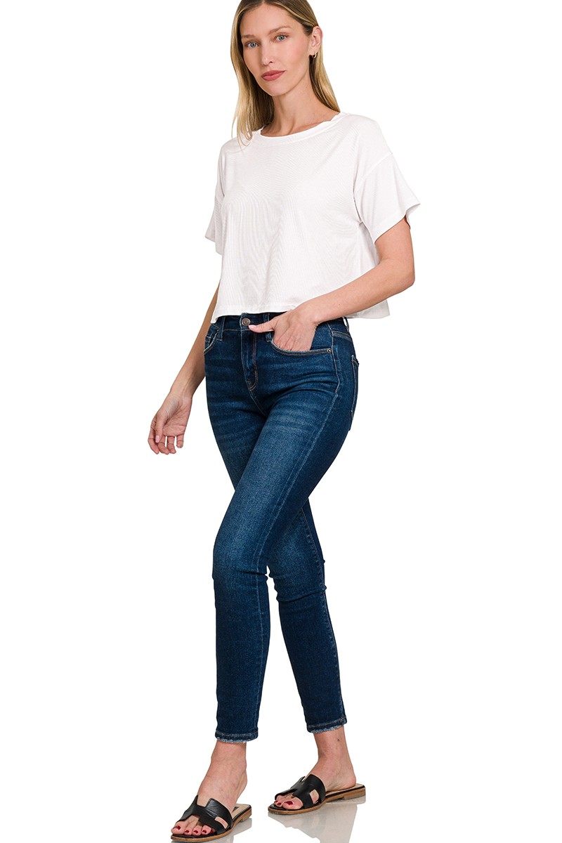 Ribbed Round-Neck Crop T-Shirt
