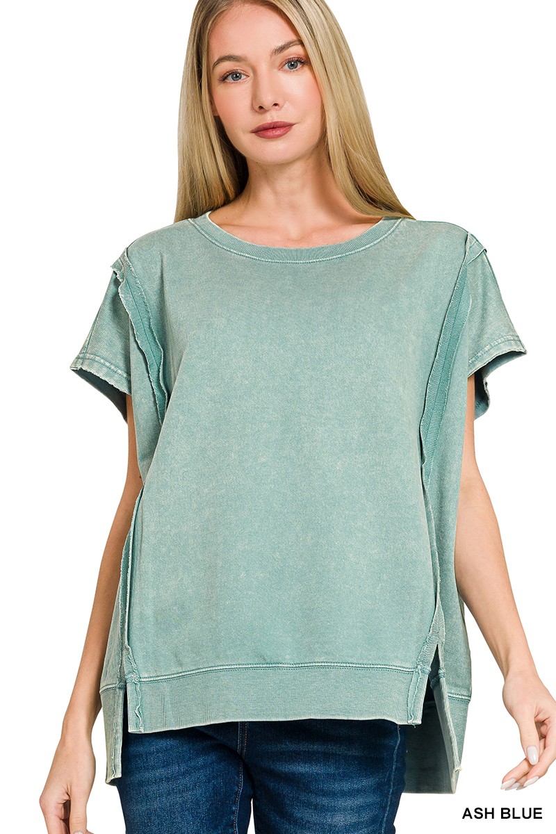 Zenana French Terry Acid Washed Hi-low Top