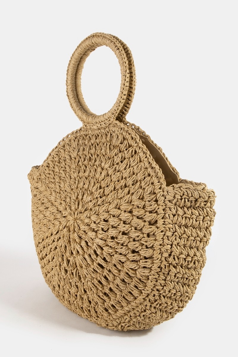 Fame Circle Handle Circle Straw Braided Hand Bag