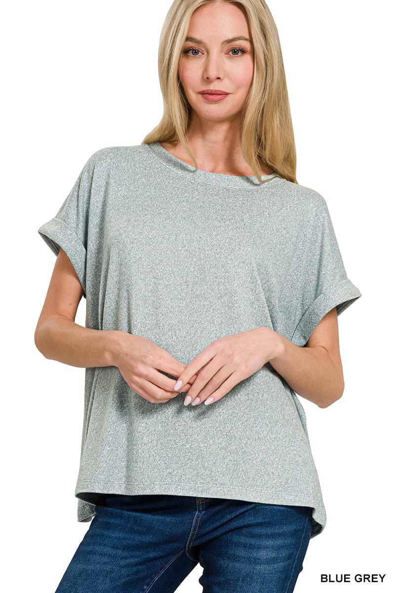 Zenana Soft Melange Hacci Short Sleeve Round Neck Top