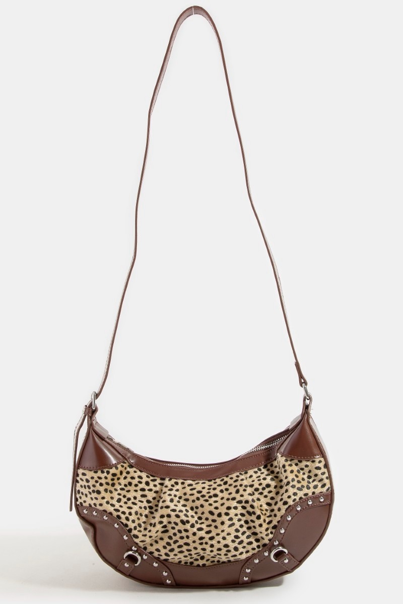 Fame Spotted Leopard Print Half Moon Shoulder Bag