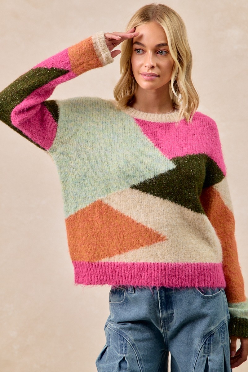 Multi Color Block Sweater Top