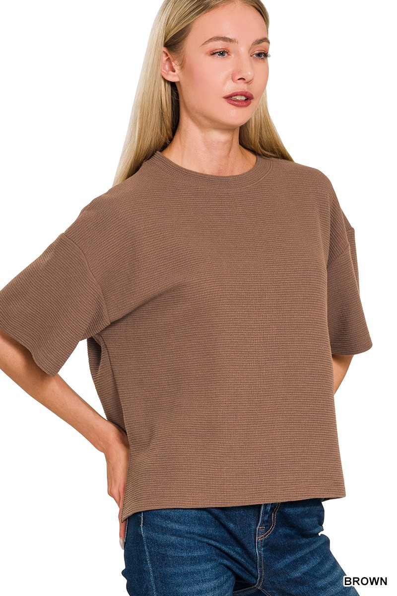 Full Size Double Knit Side Slits Hi Low Short Sleeve Top Plus Size