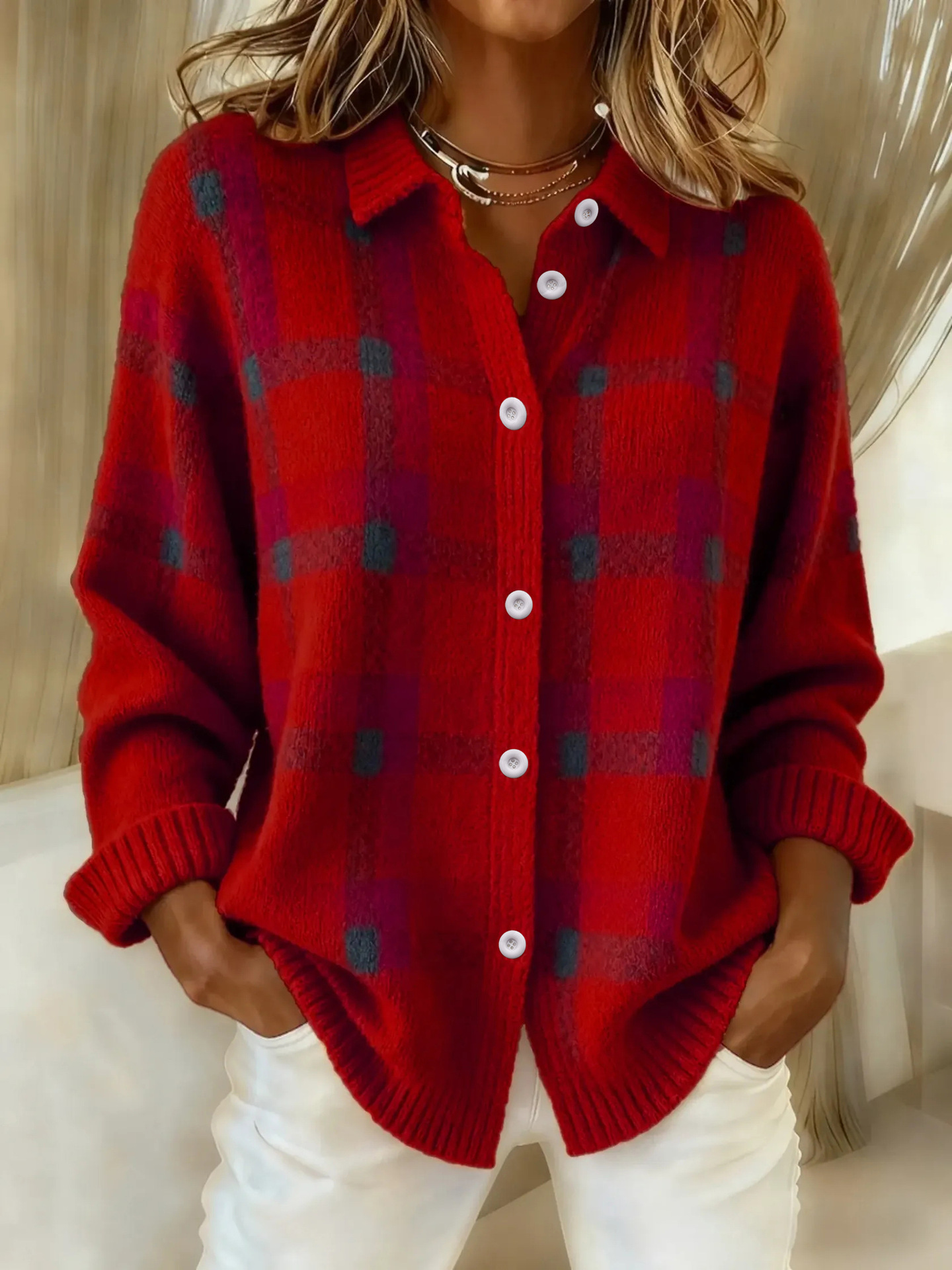 Plaid Button-Up Cardigan view 6