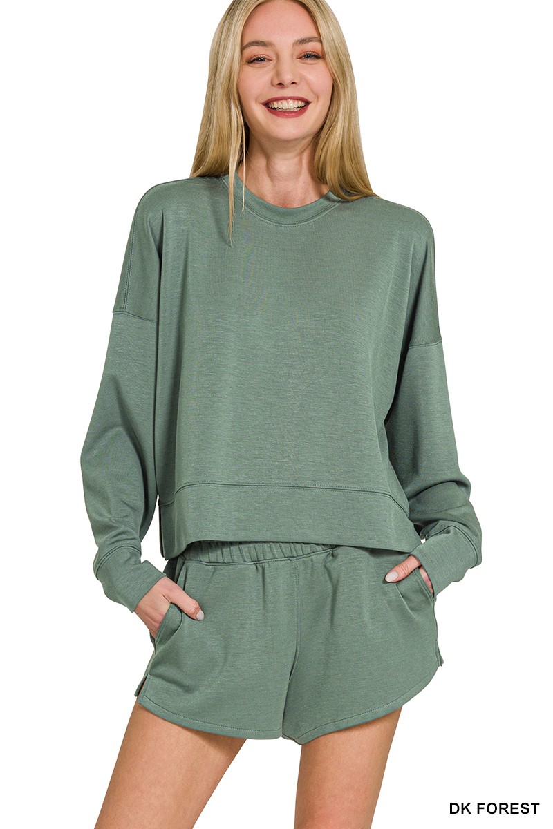 Zenana Scuba Long Sleeve Sweatshirts & Shorts Set