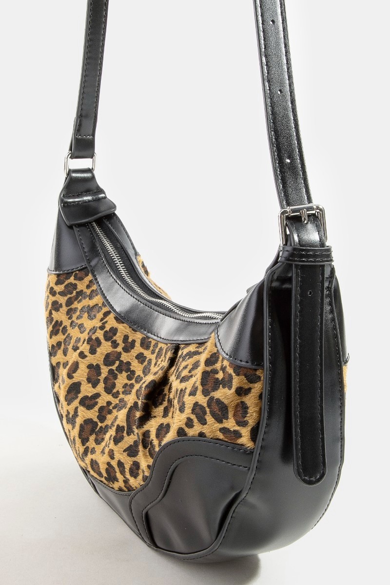 Fame Leopard Print Half Moon Shoulder Bag