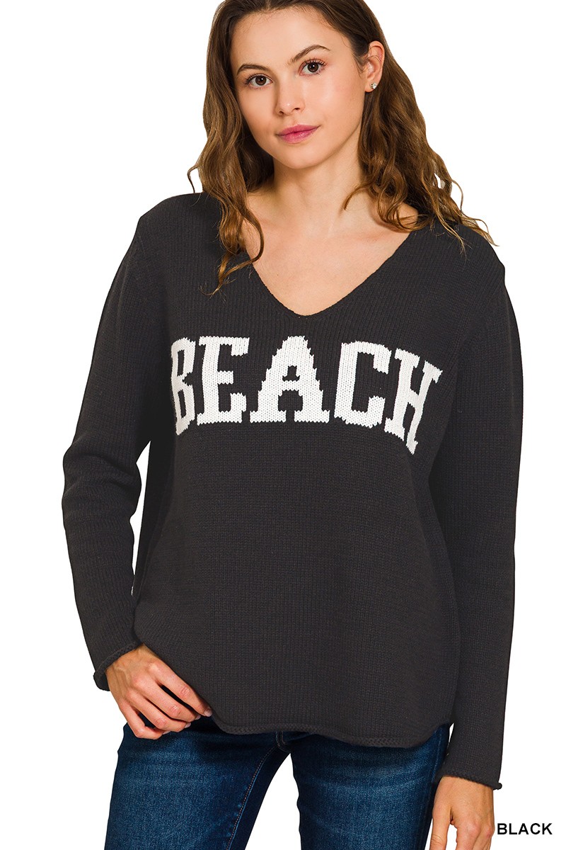 Zenana Beach V Neck Sweater