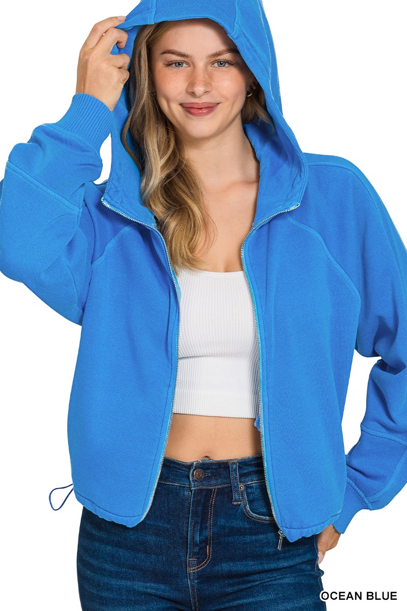 Fleece Pigment Dye Zip Up Hoodie with Pockets