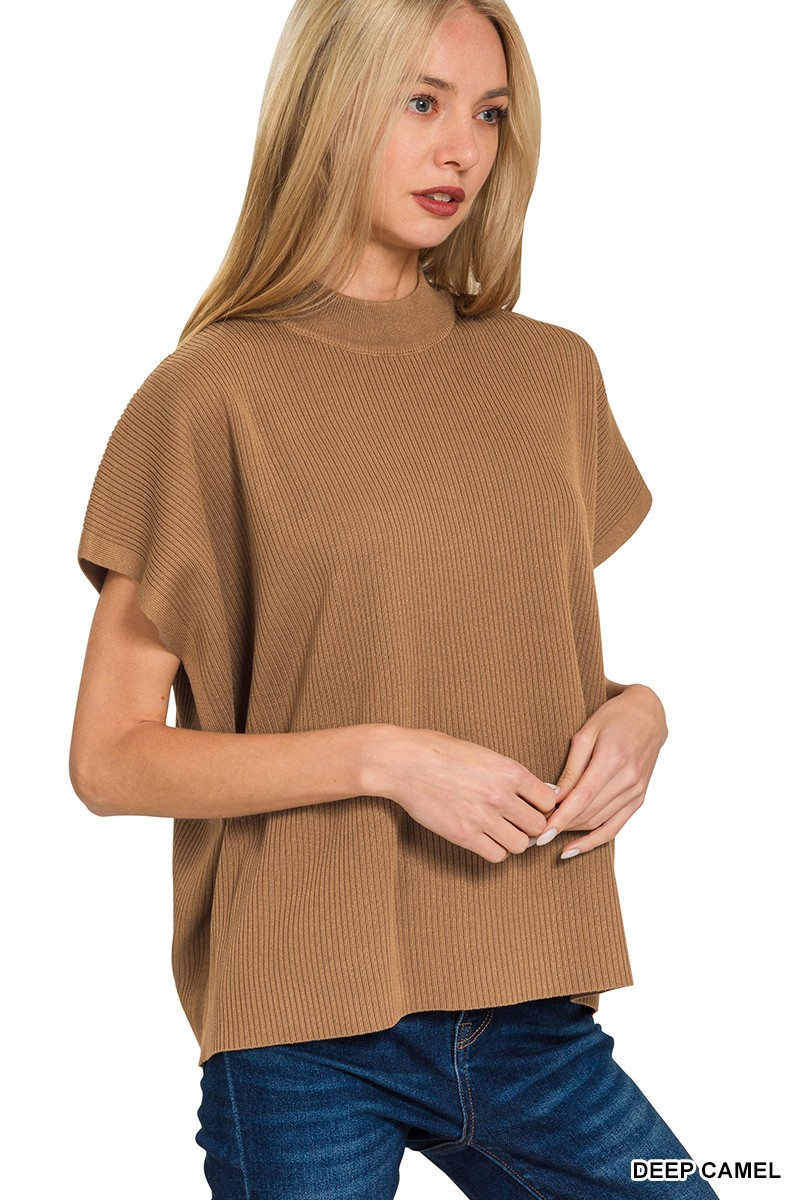 Zenana Viscose Mock Neck Short Sleeve Boxy Sweater