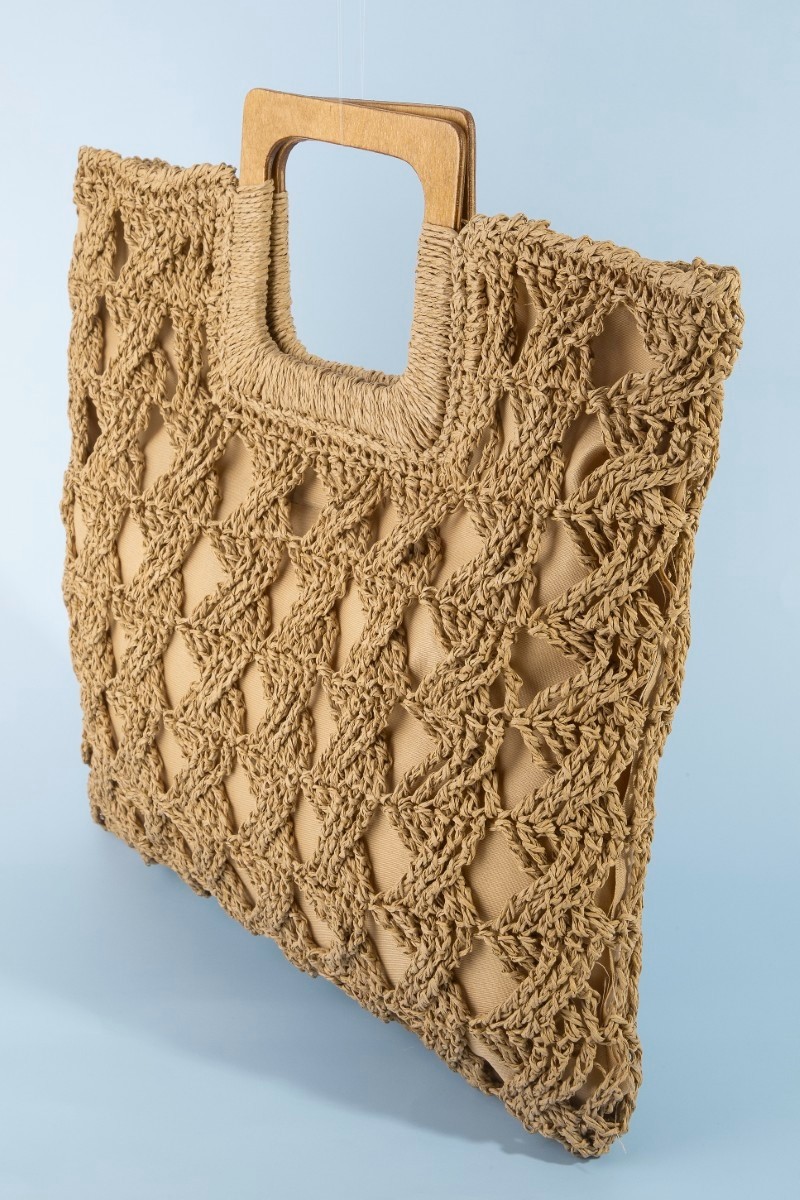 Fame Square Straw Braided Tote Bag